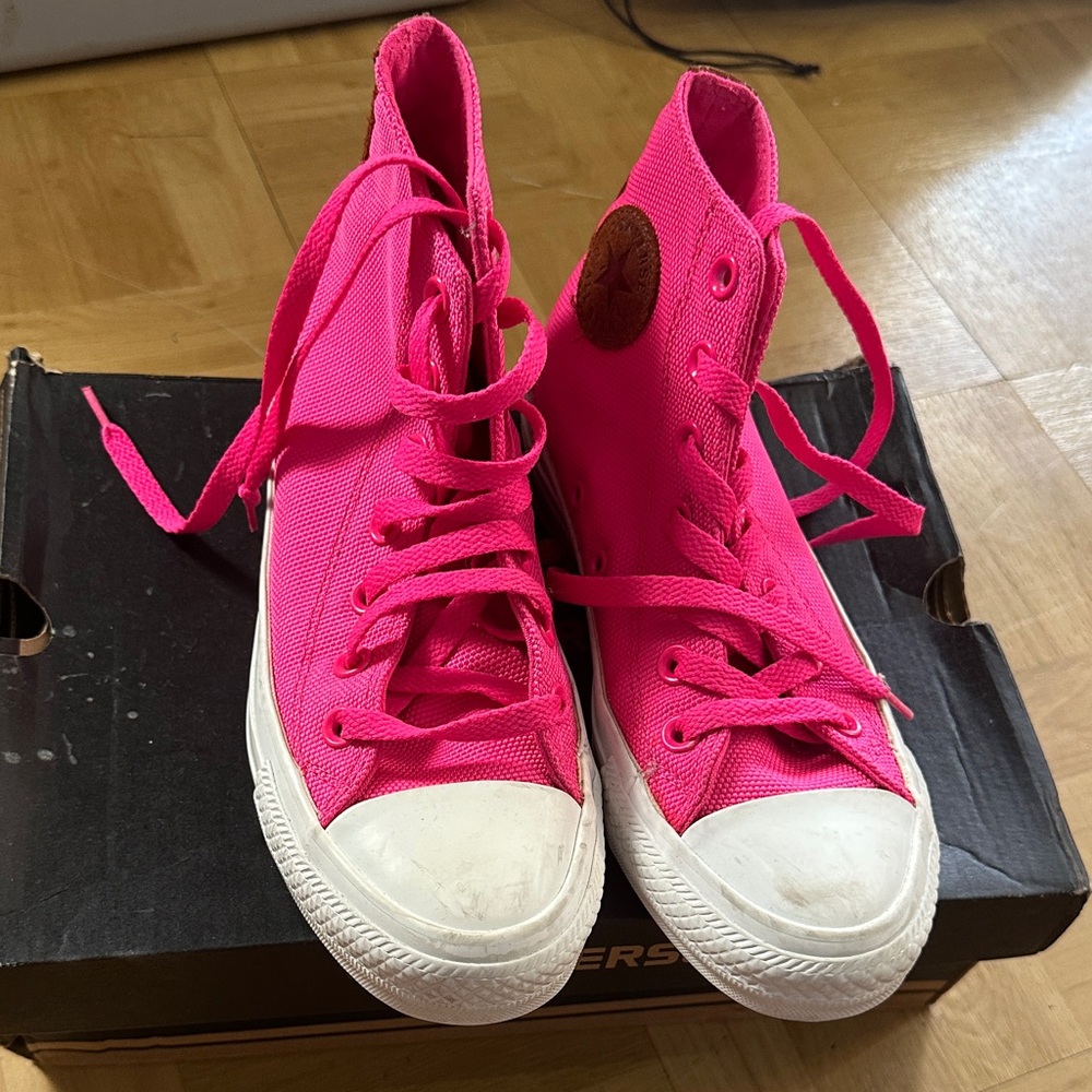 Converse Neon Pink High-Tops with White Soles